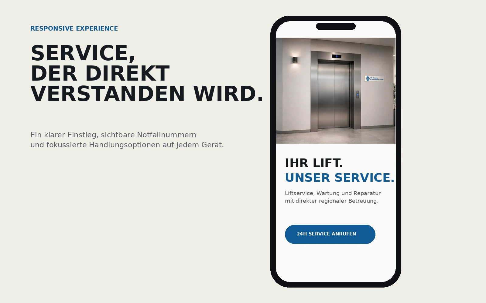 Mobile Darstellung des DB Aufzüge Website Redesigns