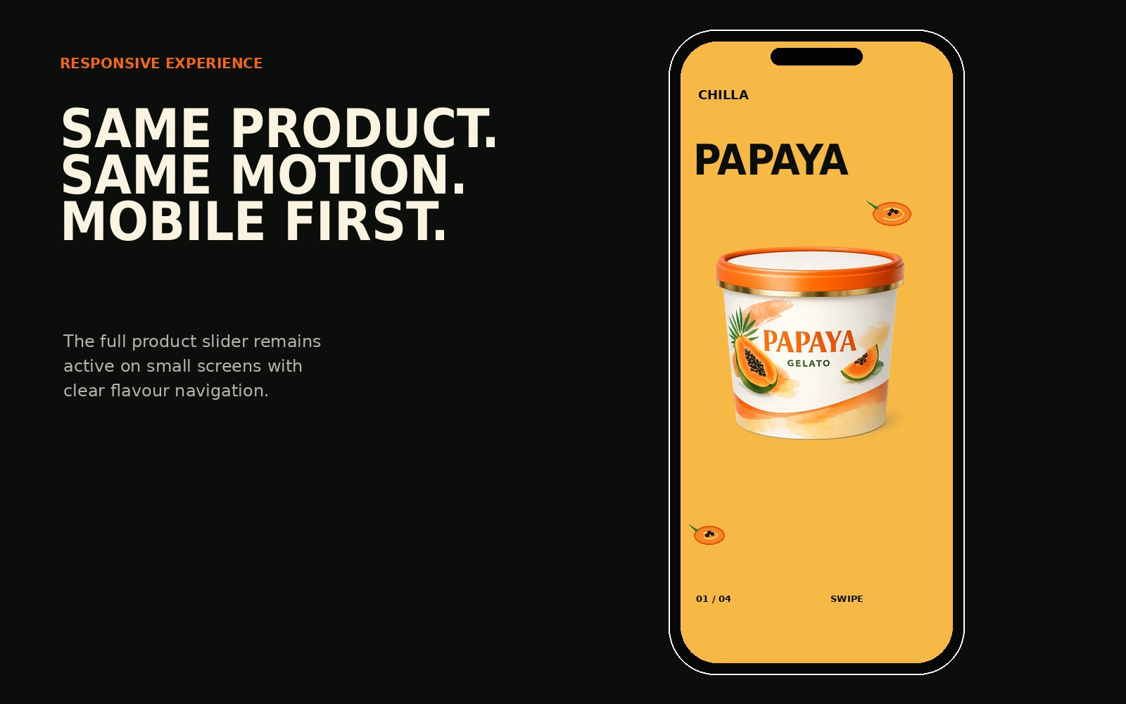 Chilla Gelato Product Slider: Mobile Experience